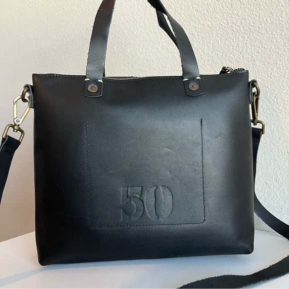 FEED Black Leather Small Satchel Tote Crossbody Handbag Bag - Picture 4 of 9